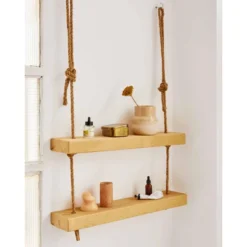 Etagère Suspendue En Bois De Couleur Naturelle à 2 étages 70 Cm -Pas Cher Mobiliora Magasin etagere 22183495