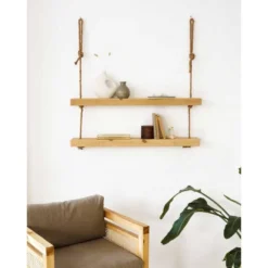 Etagère Suspendue En Bois De Couleur Naturelle à 2 étages 70 Cm -Pas Cher Mobiliora Magasin etagere 22183497