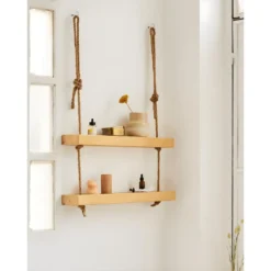 Etagère Suspendue En Bois De Couleur Naturelle à 2 étages 70 Cm -Pas Cher Mobiliora Magasin etagere 22183499