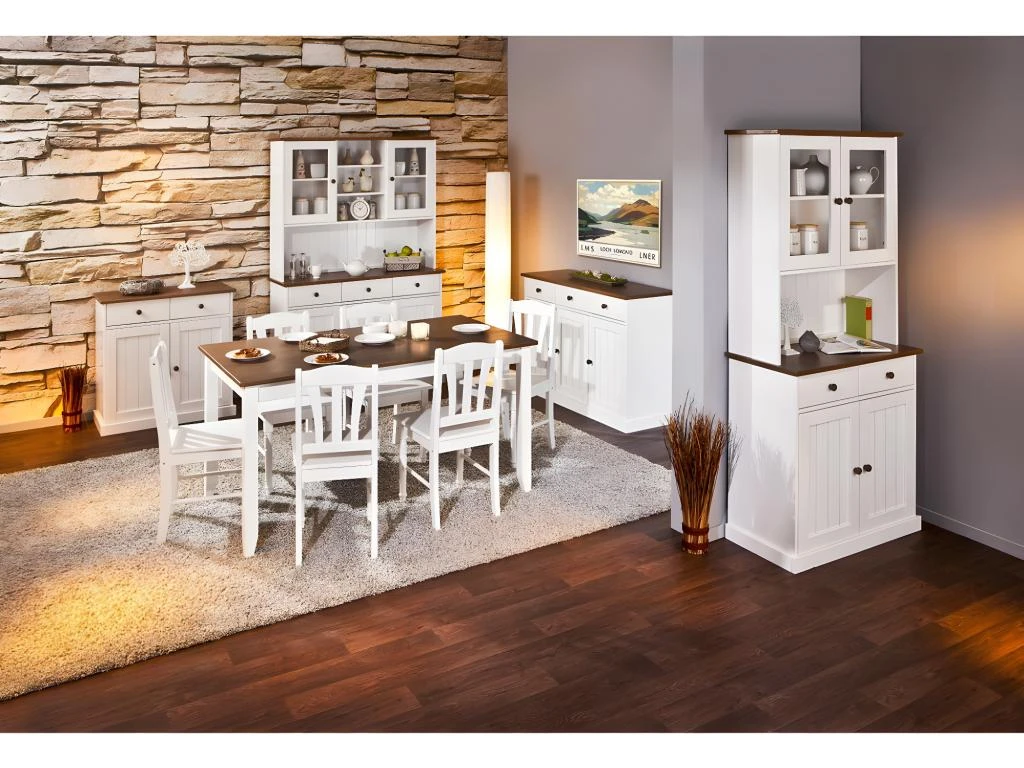 SOCOA - Buffet Vaisselier 4 Portes 2 Tiroirs Bois Massif Vernis Sepia Et Blanc 4 SOCOA - Buffet Vaisselier 4 Portes 2 Tiroirs Bois Massif Vernis Sepia Et Blanc – Image 2