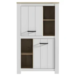 Vaisselier 2 Portes 4 Niches Blanc Mat Décor Bois Poignées Noir - LEANE 9 Vaisselier 2 Portes 4 Niches Blanc Mat Décor Bois Poignées Noir - LEANE -Pas Cher Mobiliora Magasin meuble de cuisine 14364357