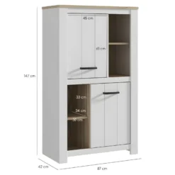 Vaisselier 2 Portes 4 Niches Blanc Mat Décor Bois Poignées Noir - LEANE 10 Vaisselier 2 Portes 4 Niches Blanc Mat Décor Bois Poignées Noir - LEANE -Pas Cher Mobiliora Magasin meuble de cuisine 14364359