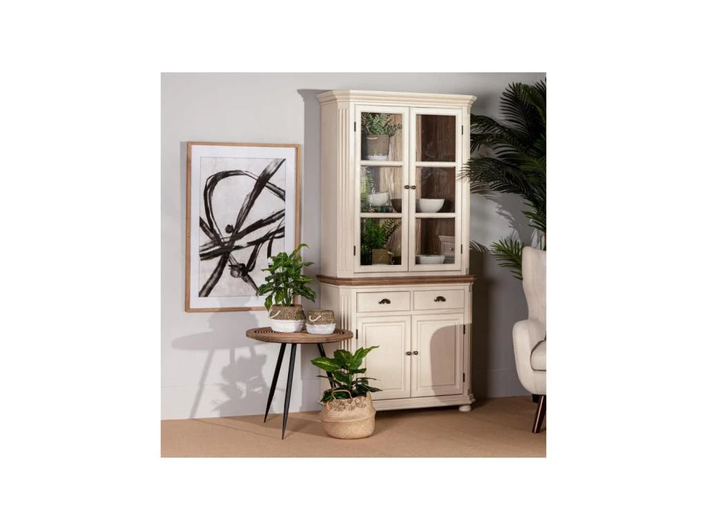 Vaisselier 4 Portes 2 Tiroirs Bois/Crème - CAMILLE 4 Vaisselier 4 Portes 2 Tiroirs Bois/Crème - CAMILLE – Image 2