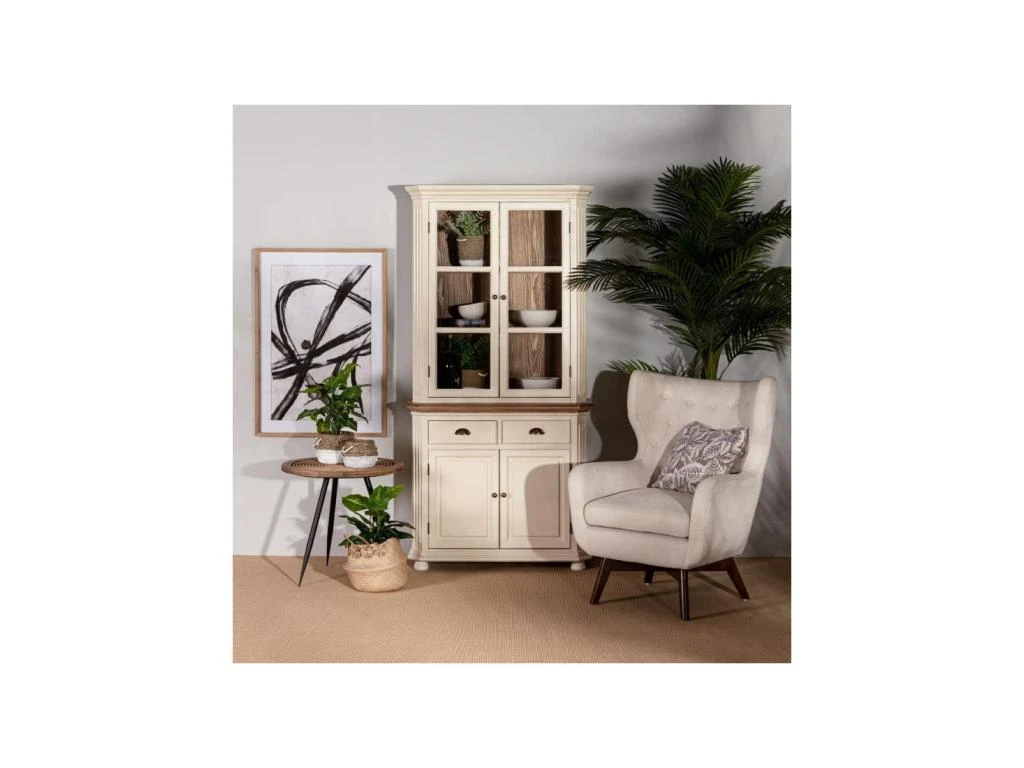 Vaisselier 4 Portes 2 Tiroirs Bois/Crème - CAMILLE 6 Vaisselier 4 Portes 2 Tiroirs Bois/Crème - CAMILLE – Image 4