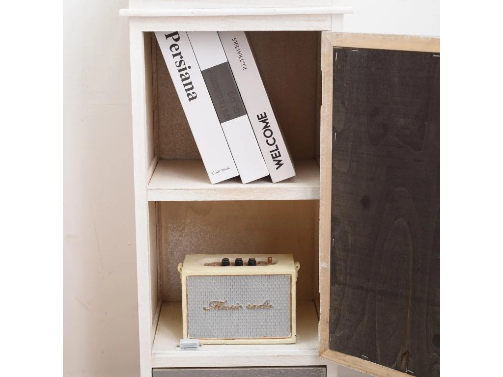 Armoire Vaisselier 1 Tiroirs 1 Porte Bois Blanc Gris 88x32x26 5 Armoire Vaisselier 1 Tiroirs 1 Porte Bois Blanc Gris 88x32x26 â Image 3