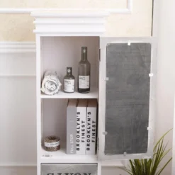 Vaisselier Armoire Bois 1 Porte 2 Tiroirs Blanc Gris 102x32x27 -Pas Cher Mobiliora Magasin meuble de cuisine 18431335