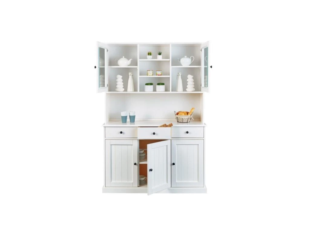 Vaisselier Bois Massif 5 Portes "Takao" 131cm Blanc 4 Vaisselier Bois Massif 5 Portes "Takao" 131cm Blanc – Image 2