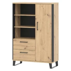Vaisselier 1 Porte Battante 2 Tiroirs Chêne/Métal - SEATTLE - L 90 X L 40 X H 135 Cm -Pas Cher Mobiliora Magasin meuble de cuisine 19735551