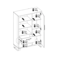 Vaisselier 1 Porte Battante 2 Tiroirs Chêne/Métal - SEATTLE - L 90 X L 40 X H 135 Cm -Pas Cher Mobiliora Magasin meuble de cuisine 19735553