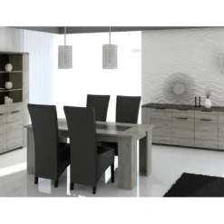 Vaisselier 2 Portes Vitrées Bois Gris/Béton - RIUCKO - L 130 X L 52 X H 190 Cm -Pas Cher Mobiliora Magasin meuble de cuisine 19735563