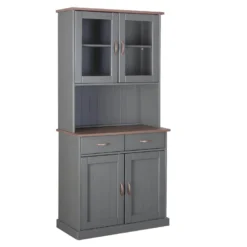 MELINA - Buffet Vaisselier 4 Portes 2 Tiroirs Coloris Gris
