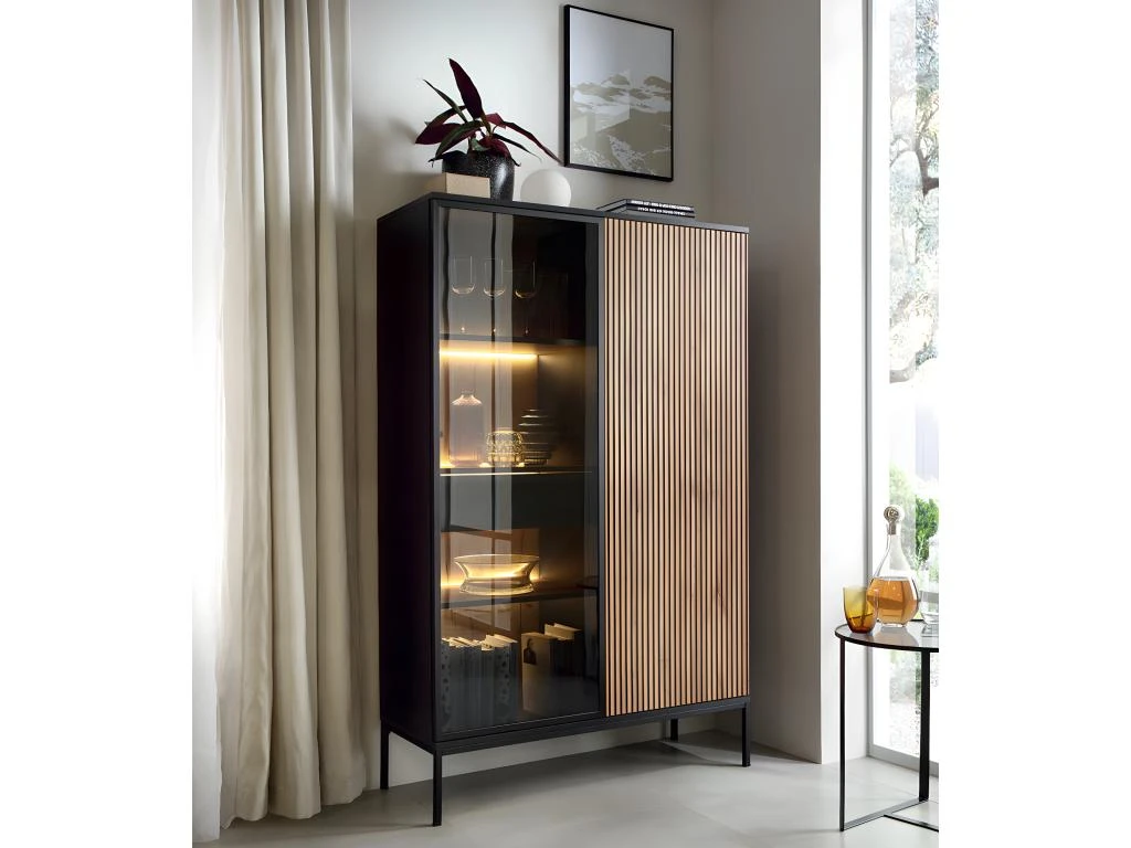 Vaisselier 2 Portes LED Dune Noir Et Bois 4 Vaisselier 2 Portes LED Dune Noir Et Bois â Image 2