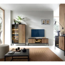 Vaisselier 2 Portes LED Dune Noir Et Bois 11 Vaisselier 2 Portes LED Dune Noir Et Bois -Pas Cher Mobiliora Magasin meuble de cuisine 22741763