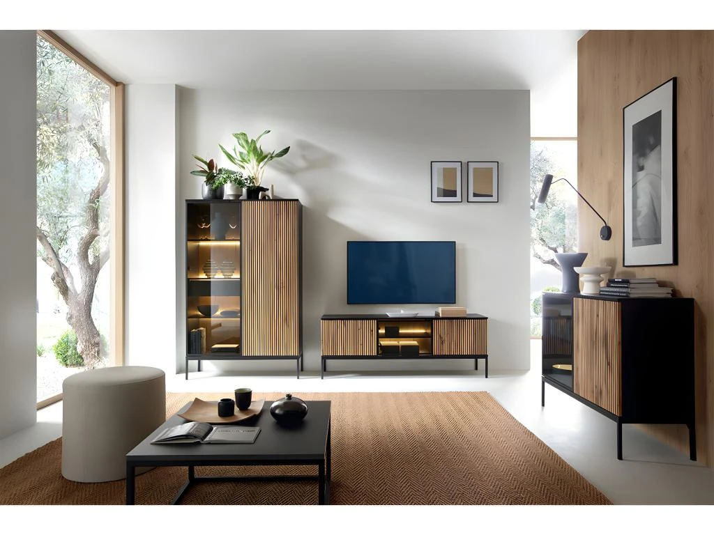 Vaisselier 2 Portes LED Dune Noir Et Bois 7 Vaisselier 2 Portes LED Dune Noir Et Bois â Image 5