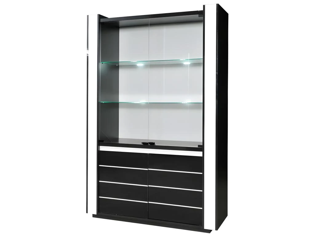 Vitrine Argentier Vaisselier LINA + LED Coloris Noir Et Blanc Brillant. Meuble Design Pour Votre Salon Ou Salle à Manger 4 Vitrine Argentier Vaisselier LINA + LED Coloris Noir Et Blanc Brillant. Meuble Design Pour Votre Salon Ou Salle à Manger – Image 2