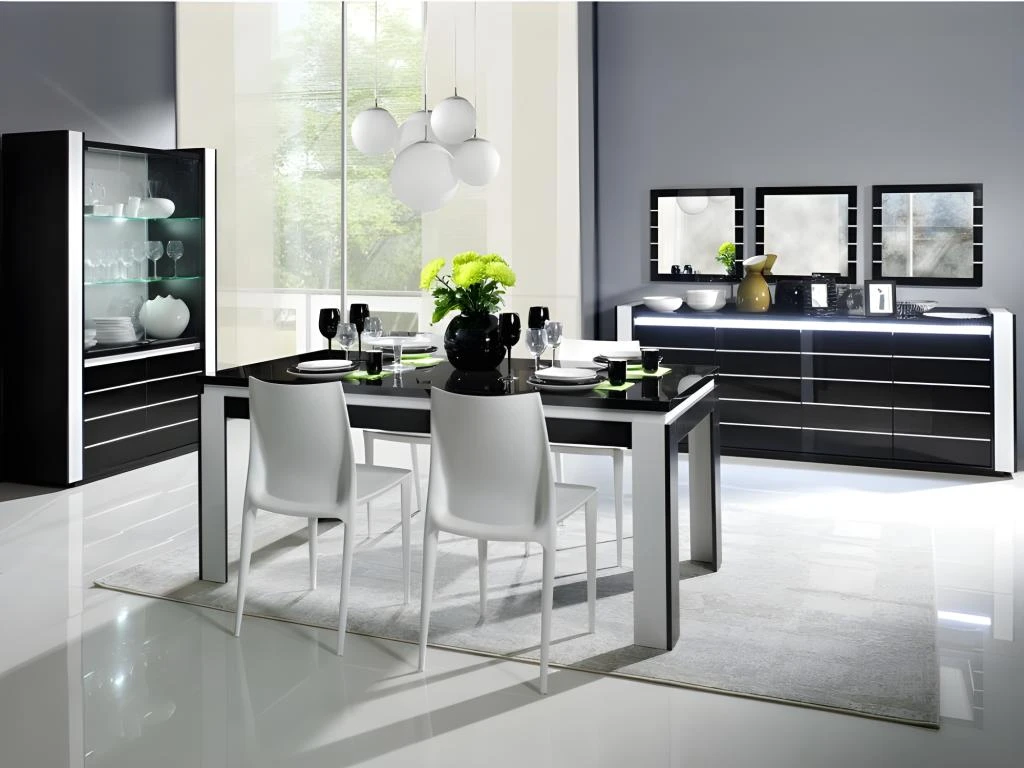 Vitrine Argentier Vaisselier LINA + LED Coloris Noir Et Blanc Brillant. Meuble Design Pour Votre Salon Ou Salle à Manger 5 Vitrine Argentier Vaisselier LINA + LED Coloris Noir Et Blanc Brillant. Meuble Design Pour Votre Salon Ou Salle à Manger – Image 3