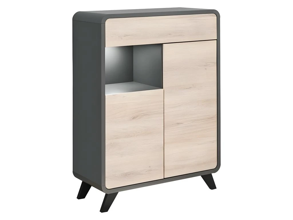 Vaisselier Modèle Bas Avec LED Intégrées Collection OASIS. Coloris Gris Anthracite Et Bois. 3 Vaisselier Modèle Bas Avec LED Intégrées Collection OASIS. Coloris Gris Anthracite Et Bois.