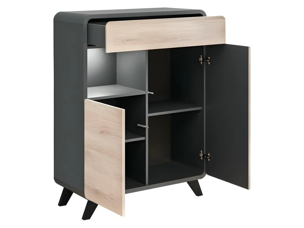 Vaisselier Modèle Bas Avec LED Intégrées Collection OASIS. Coloris Gris Anthracite Et Bois. 4 Vaisselier Modèle Bas Avec LED Intégrées Collection OASIS. Coloris Gris Anthracite Et Bois. – Image 2