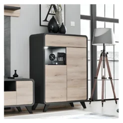 Vaisselier Modèle Bas Avec LED Intégrées Collection OASIS. Coloris Gris Anthracite Et Bois. 8 Vaisselier Modèle Bas Avec LED Intégrées Collection OASIS. Coloris Gris Anthracite Et Bois. -Pas Cher Mobiliora Magasin meuble de cuisine 8951993