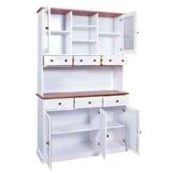 SOCOA - Buffet Vaisselier 5 Portes 6 Tiroirs Bois Massif Vernis Sepia Et Blanc -Pas Cher Mobiliora Magasin meuble de cuisine 9183499