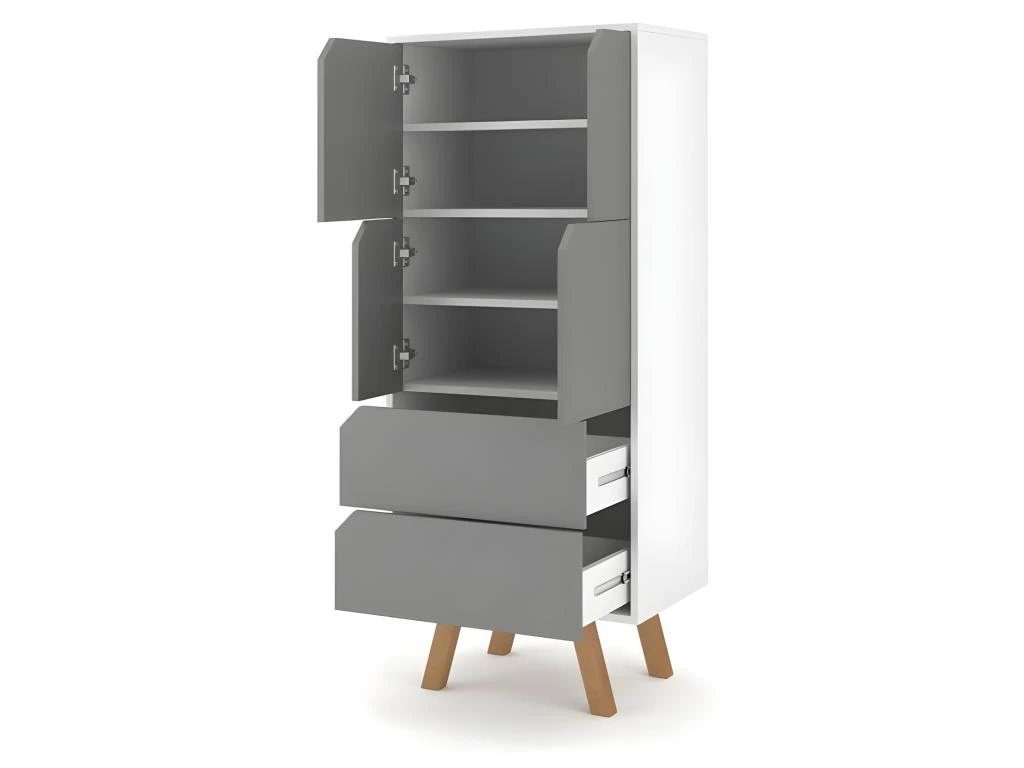 Vaisselier Design AOMORI 2 Tiroirs, 4 Portes, Coloris Blanc Et Gris Mat 4 Vaisselier Design AOMORI 2 Tiroirs, 4 Portes, Coloris Blanc Et Gris Mat â Image 3