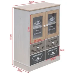 Armoire Vitrine Shabby 4 Tiroirs Et 2 Portes En Bois Blanc Beige Gris -Pas Cher Mobiliora Magasin meuble de rangement 12522527