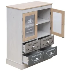 Armoire Vitrine Shabby 4 Tiroirs Et 2 Portes En Bois Blanc Beige Gris -Pas Cher Mobiliora Magasin meuble de rangement 12522529