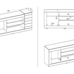Meuble TV 55 Pouces Blanc Et Chêne 6 Niches Sur Roulettes -Pas Cher Mobiliora Magasin meuble tv 10000145
