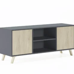 Meuble TV 140 Avec 2 Portes, WIND, Gris Anthracite, Portes Puccini, 140x40x57cm