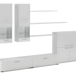 Ensemble De Meubles, Meuble TV, Ilumin. LED, Blanc Laque/Blanc Mate,300x189x42cm