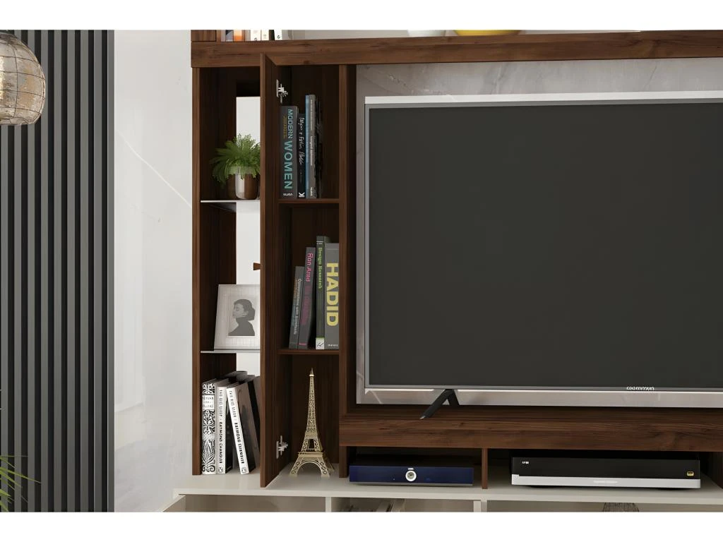 Meuble TV Mural 65 Pouces Wengé Et Ecru 6 Meuble TV Mural 65 Pouces Wengé Et Ecru – Image 4
