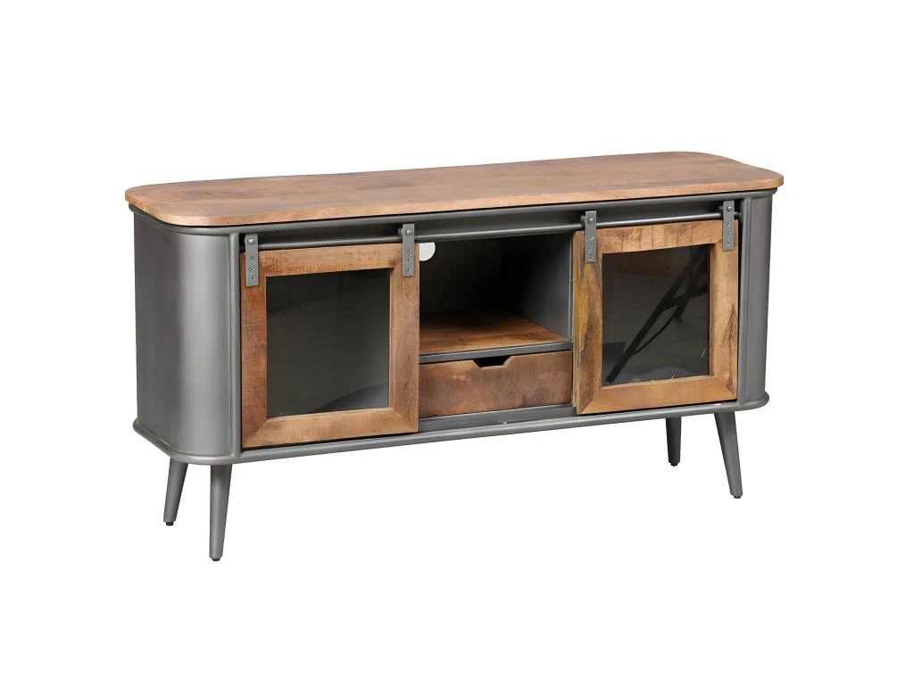 PALISSO - Meuble TV 2 Portes Bois Et Acier Patiné 3 PALISSO - Meuble TV 2 Portes Bois Et Acier Patiné