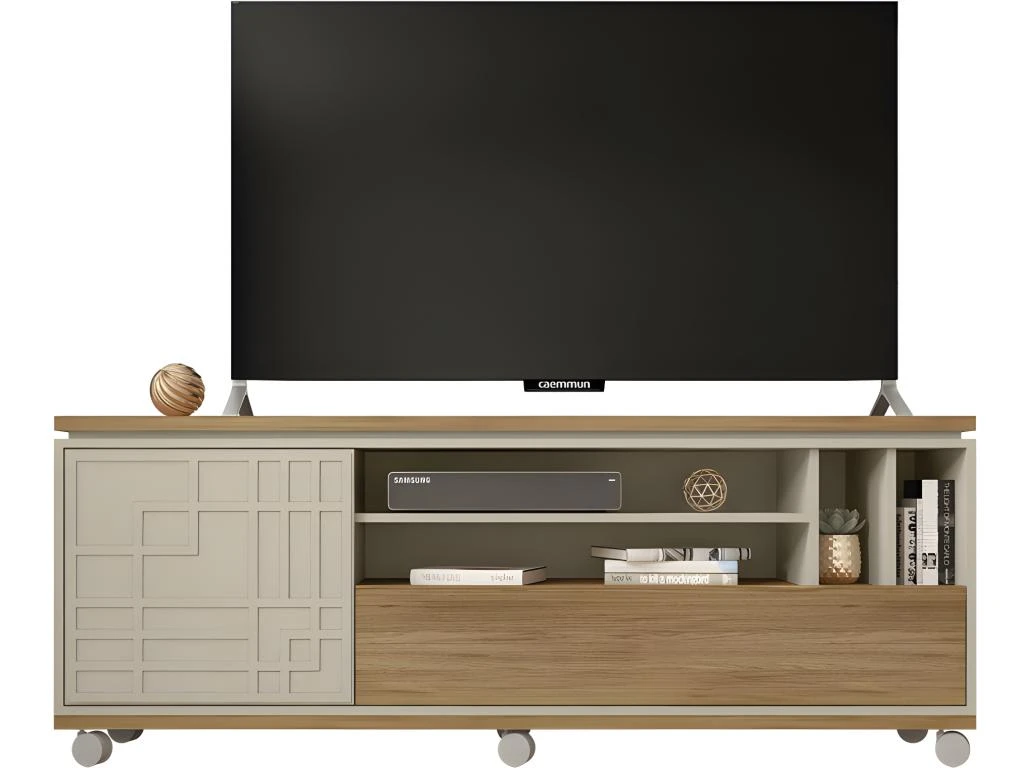 Meuble TV 65 Pouces 2 Portes Chêne Et Ecru 6 Meuble TV 65 Pouces 2 Portes Chêne Et Ecru – Image 4