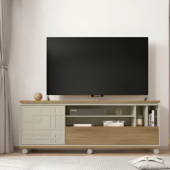 Meuble TV 65 Pouces 2 Portes Chêne Et Ecru 11 Meuble TV 65 Pouces 2 Portes Chêne Et Ecru -Pas Cher Mobiliora Magasin meuble tv 10000761