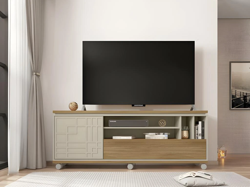 Meuble TV 65 Pouces 2 Portes Chêne Et Ecru 7 Meuble TV 65 Pouces 2 Portes Chêne Et Ecru – Image 5