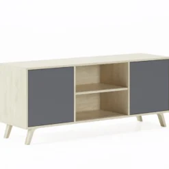 Meuble TV 140 Avec 2 Portes, WIND, Puccini, Portes Gris Anthracite, 140x40x57cm
