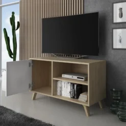 Meuble TV 100 Avec Porte A Gauche, WIND, Puccini, Porte Blanche, 95x40x57cm -Pas Cher Mobiliora Magasin meuble tv 10001187