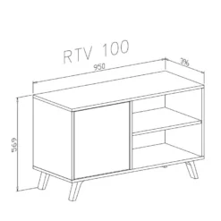 Meuble TV 100 Avec Porte A Gauche, WIND, Puccini, Porte Blanche, 95x40x57cm -Pas Cher Mobiliora Magasin meuble tv 10001191