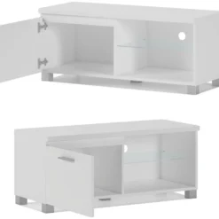 Meuble TV LED, Blanc Mate Et Blanc Laque, 100x40x42cm -Pas Cher Mobiliora Magasin meuble tv 10001569