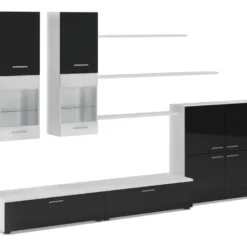 Ensemble De Meubles, Meuble TV, Ilumin. LED, Noir Laque/Blanc Mate, 300x189x42cm