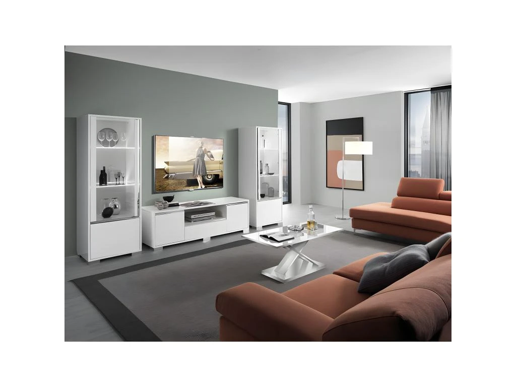 BERGEN - Meuble TV 2 Portes 1 Tiroir Coloris Blanc 4 BERGEN - Meuble TV 2 Portes 1 Tiroir Coloris Blanc – Image 2