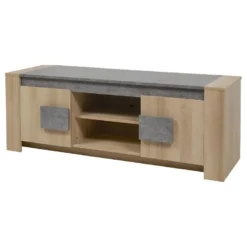 FANNY - Meuble TV 2 Portes Aspect Bois Et Pierre