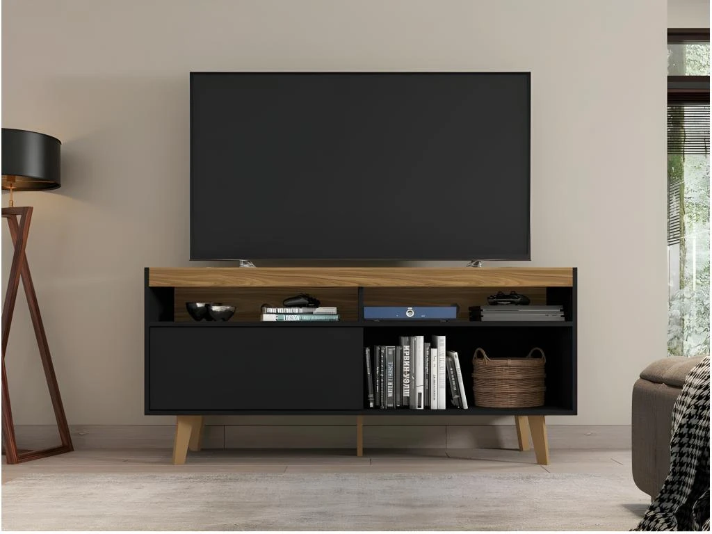 Meuble TV 55 Pouces Maxi Noir Et Chêne NOAH 4 Meuble TV 55 Pouces Maxi Noir Et Chêne NOAH – Image 2