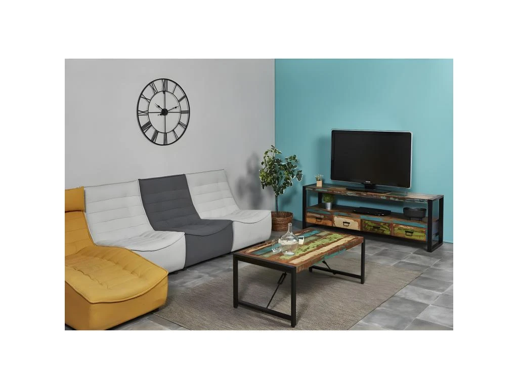 KALI - Meuble TV Bois Recyclé Et Métal Noir 4 KALI - Meuble TV Bois Recyclé Et Métal Noir – Image 2