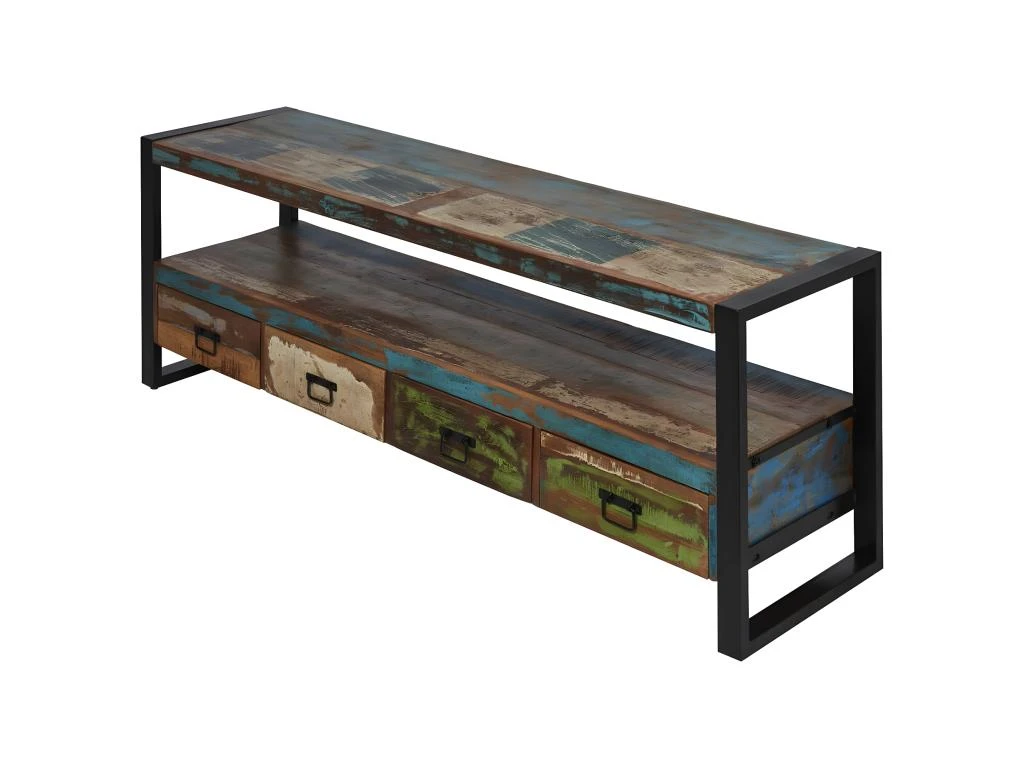 KALI - Meuble TV Bois Recyclé Et Métal Noir 5 KALI - Meuble TV Bois Recyclé Et Métal Noir – Image 3