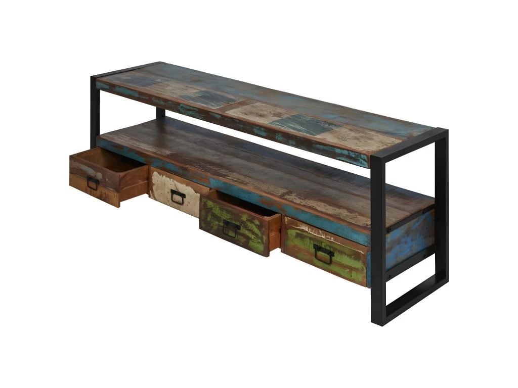 KALI - Meuble TV Bois Recyclé Et Métal Noir 6 KALI - Meuble TV Bois Recyclé Et Métal Noir – Image 4