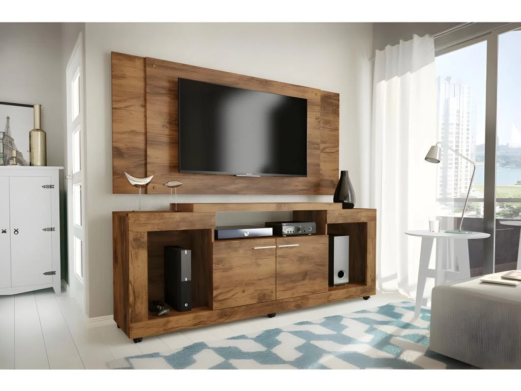 Meuble TV Mural 55 Pouces Noyer 4 Meuble TV Mural 55 Pouces Noyer – Image 2