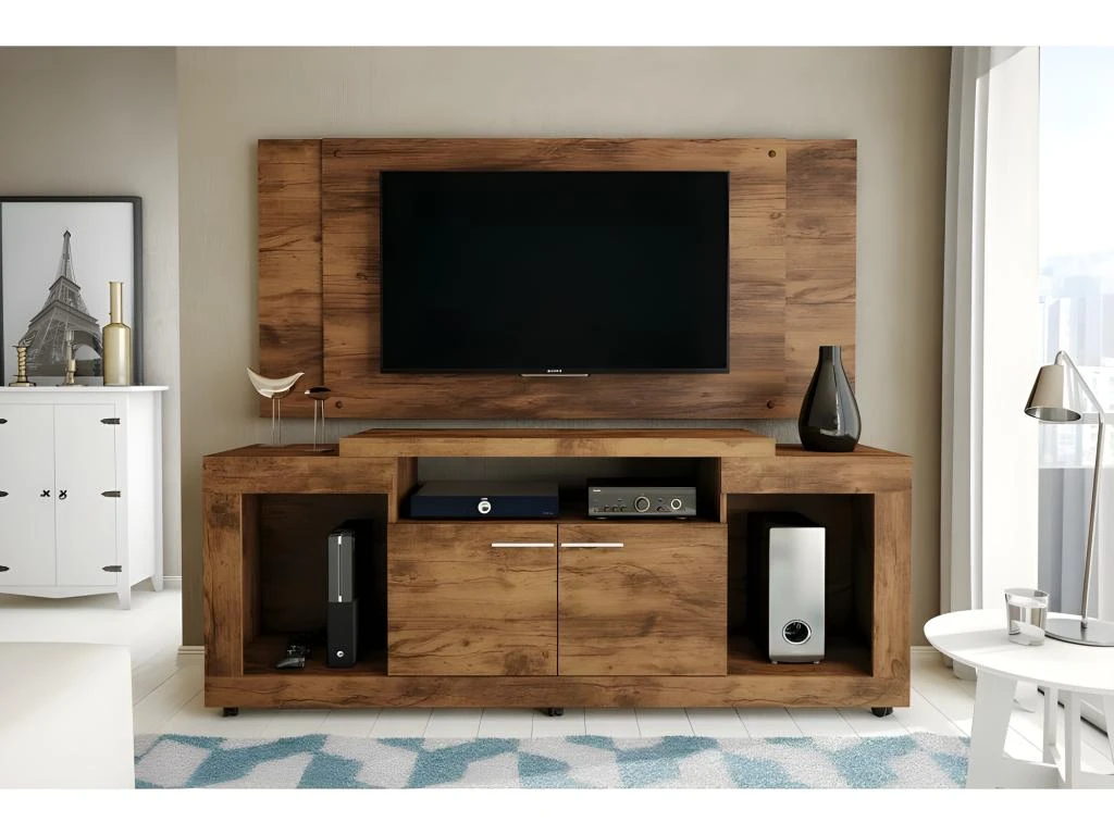 Meuble TV Mural 55 Pouces Noyer 5 Meuble TV Mural 55 Pouces Noyer – Image 3