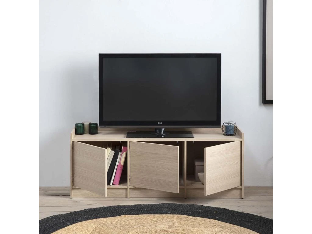 Meuble TV Moscú Avec 3 Portes, Couleur Chêne, 139 Cm 5 Meuble TV Moscú Avec 3 Portes, Couleur Chêne, 139 Cm – Image 3