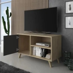 Meuble TV 100 Avec Porte A Gauche, WIND, Puccini, Porte Gris Anthracite, 95x40x57cm -Pas Cher Mobiliora Magasin meuble tv 10003811